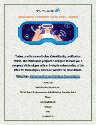 Virtual Reality Certification Course India | Techxr.co