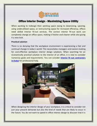 Office Interior Design - Maximizing Space Utility