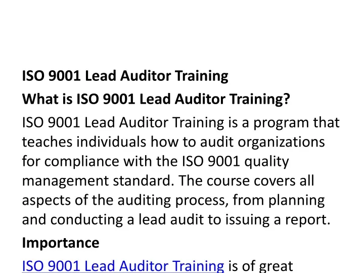 iso 9001 lead auditor training what is iso 9001