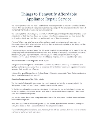 Things to Demystify Affordable Appliance Repair Service