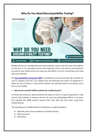 Why Do You Need Biocompatibility Testing?