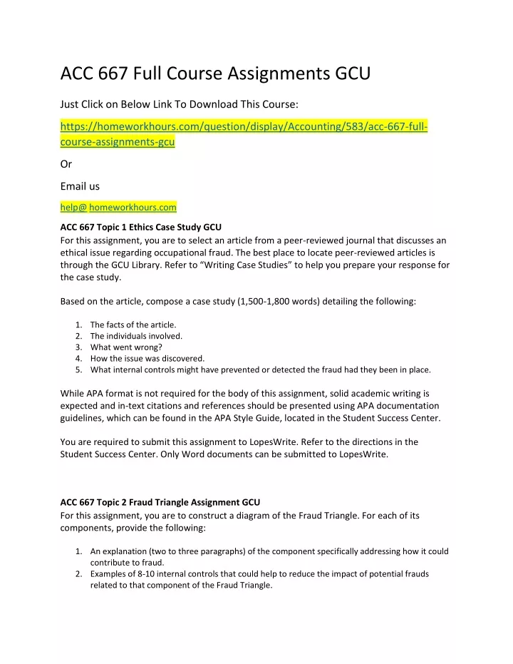 acc 667 full course assignments gcu