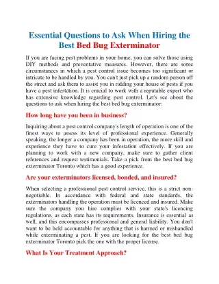 Essential questions to ask when hiring the best bed bug exterminator