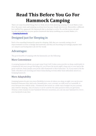 Read This Before You Go For Hammock Camping