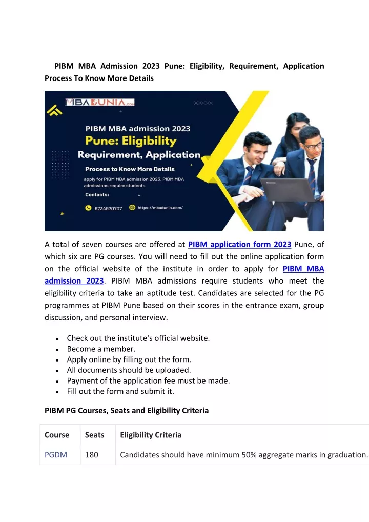 pibm mba admission 2023 pune eligibility