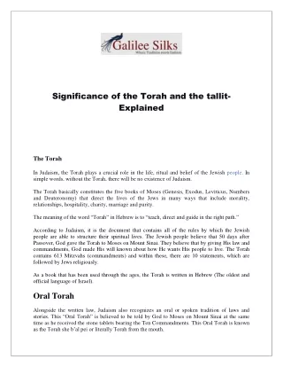 Significance of the Torah and the tallit- Explained