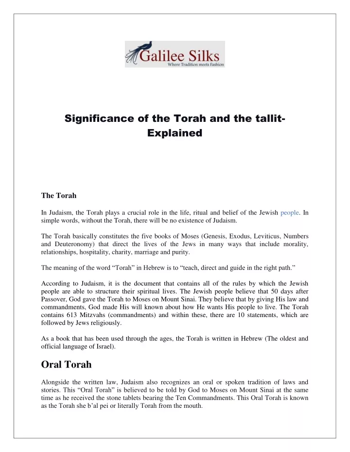 significance of the torah and the tallit explained