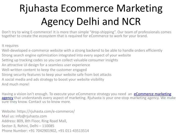 rjuhasta ecommerce marketing agency delhi and ncr