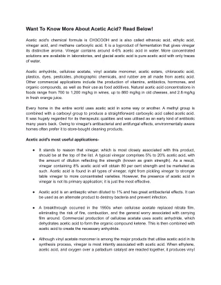 Want To Know More About Acetic Acid