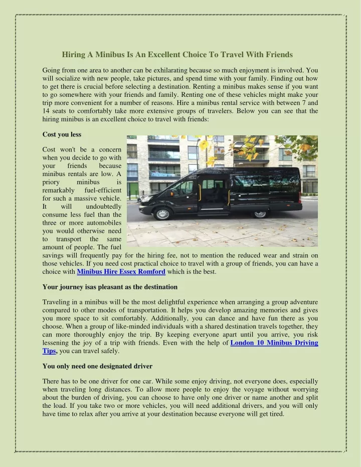 hiring a minibus is an excellent choice to travel