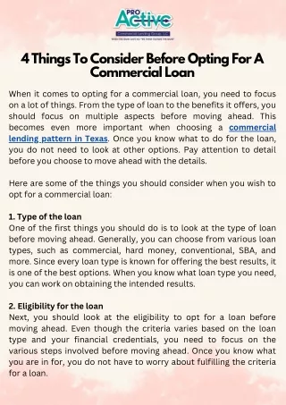 4 Things To Consider Before Opting For A Commercial Loan