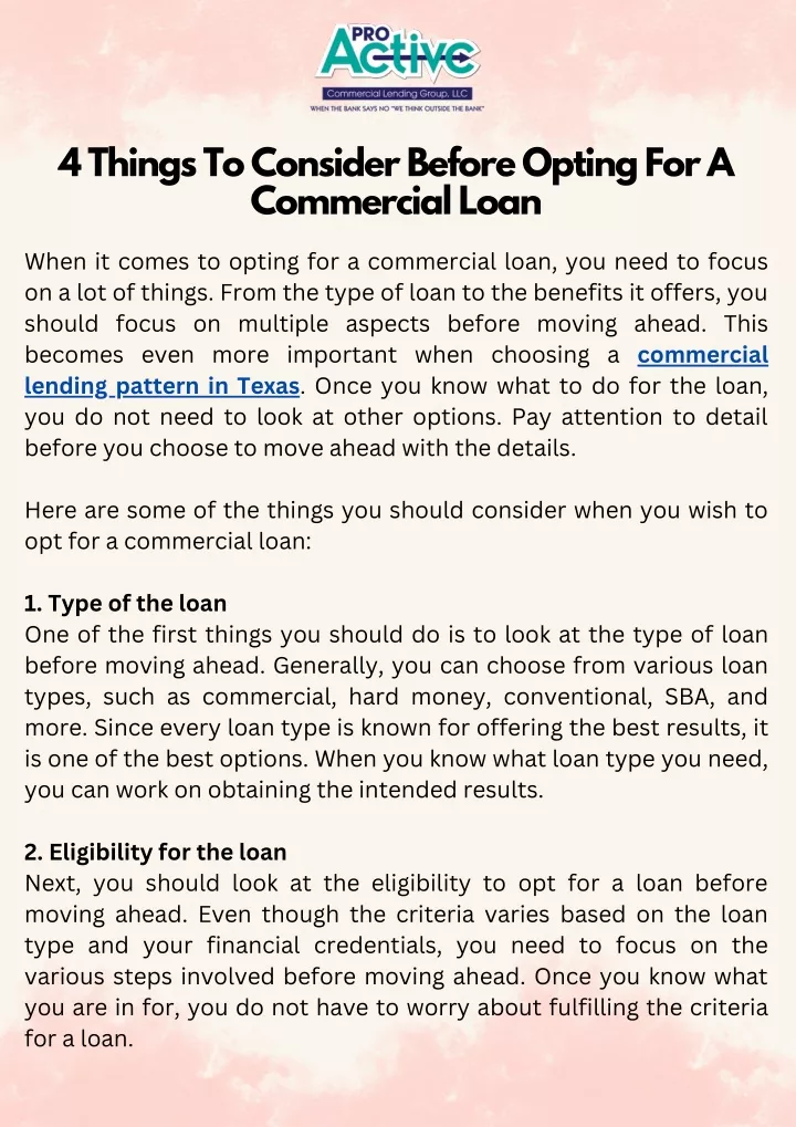 PPT - 4 Things To Consider Before Opting For A Commercial Loan ...