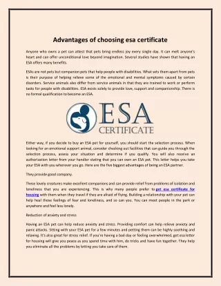 Advantages of choosing esa certificate