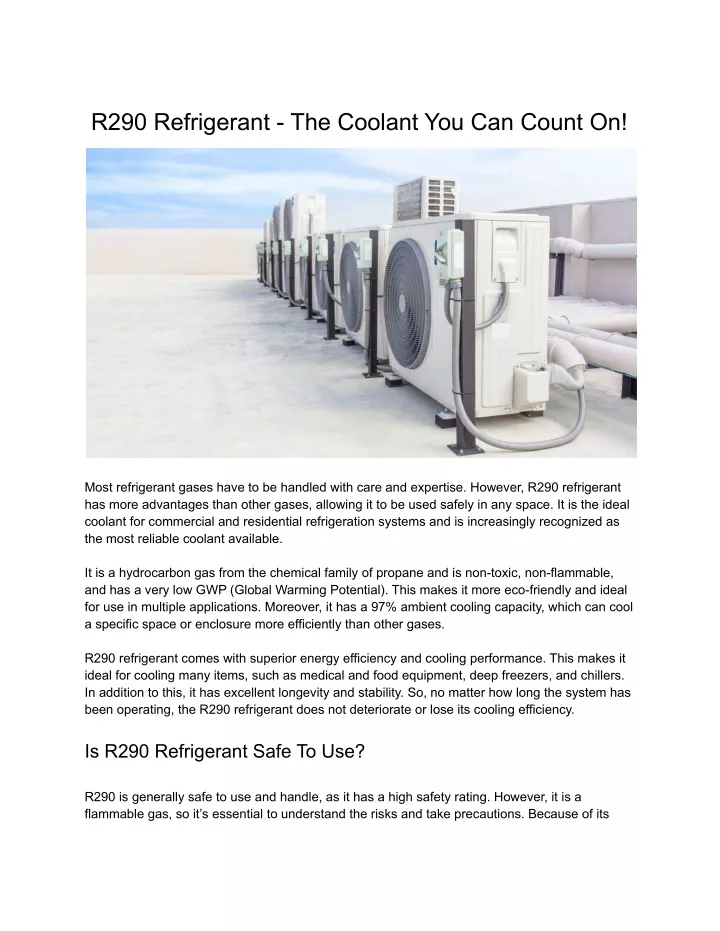 r290 refrigerant the coolant you can count on