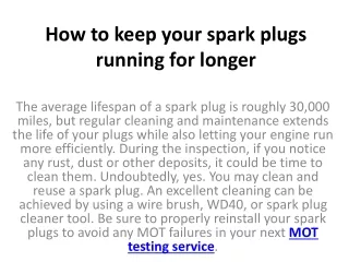 how to keep your spark plugs running for longer