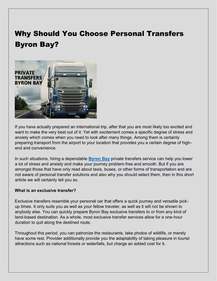 why should you choose personal transfers byron bay