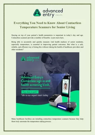 Everything You Need to Know About Contactless Temperature Scanners for Senior Living
