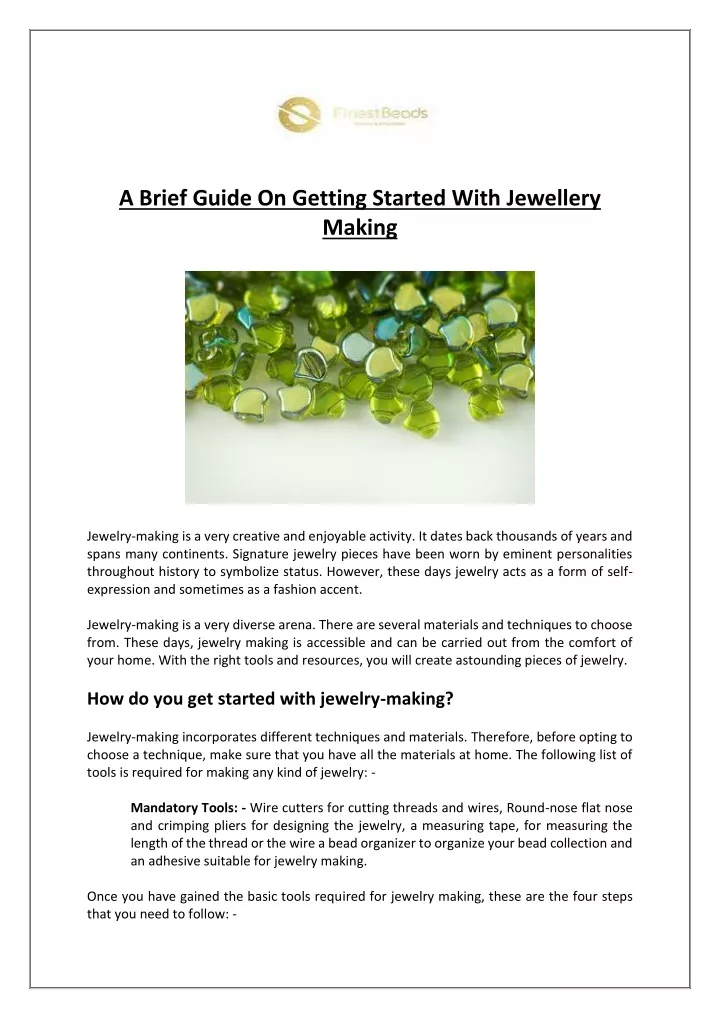 a brief guide on getting started with jewellery