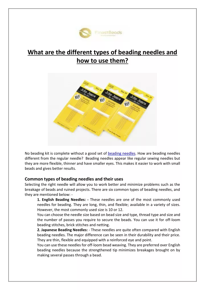 what are the different types of beading needles