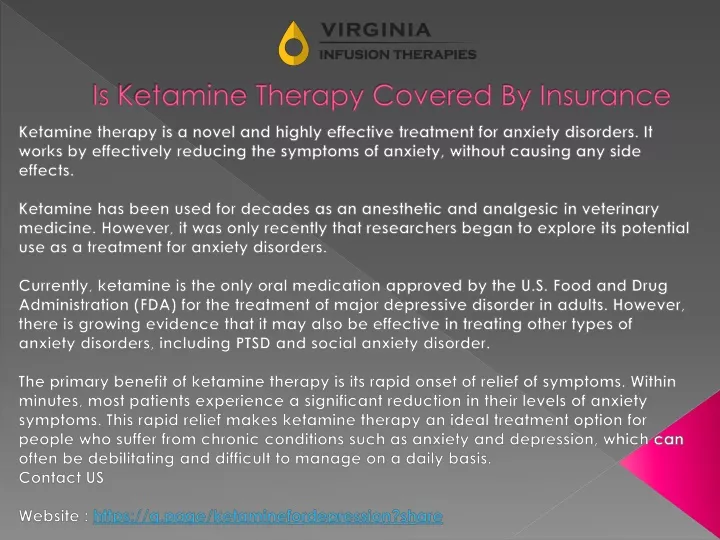 is ketamine therapy covered by insurance