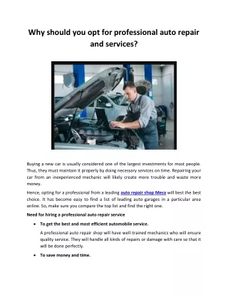 Why should you opt for professional auto repair and services