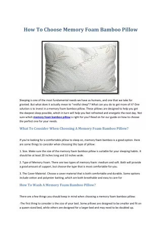 how to choose memory foam bamboo pillow