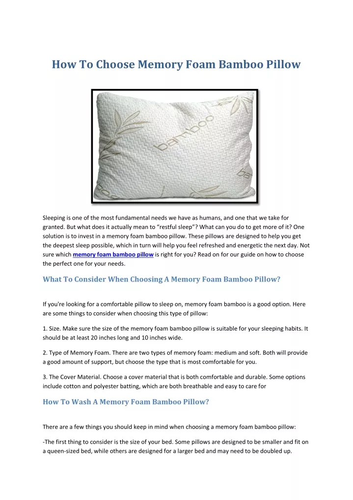 how to choose memory foam bamboo pillow