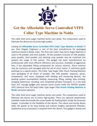 Get the Affordable Servo Controlled VFFS Collar Type Machine in Noida