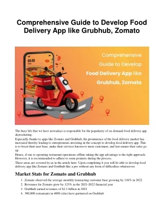 Comprehensive Guide to Develop Food Delivery App like Grubhub, Zomato