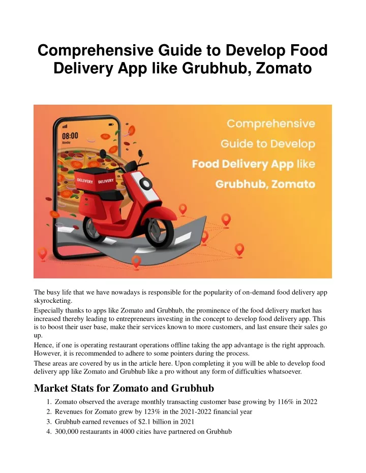 PPT - Comprehensive Guide to Develop Food Delivery App like Grubhub, Zomato PowerPoint 