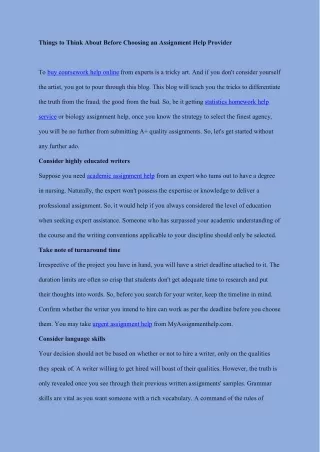 Things to Think About Before Choosing an Assignment Help Provider
