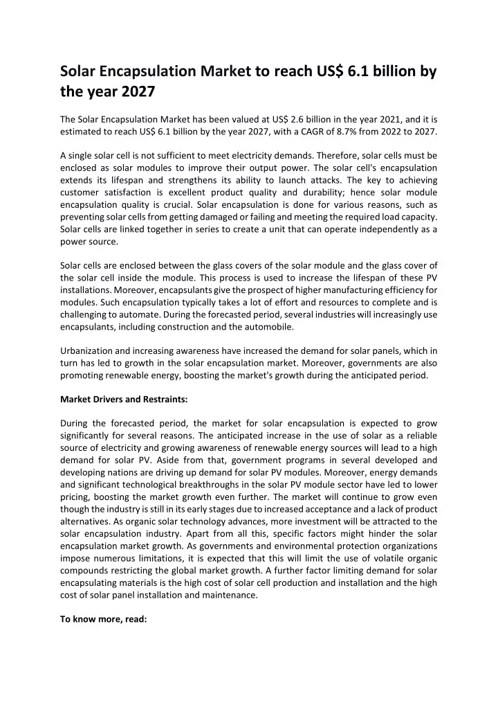 solar encapsulation market to reach