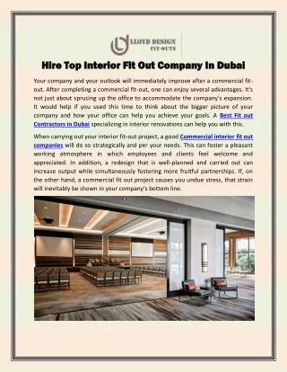 Hire Top Interior Fit Out Company In Dubai