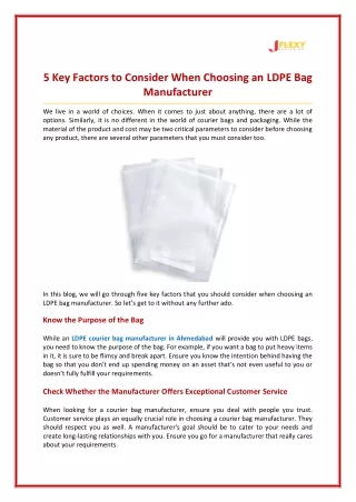 5 Key Factors to Consider When Choosing an LDPE Bag Manufacturer
