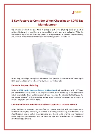 5 key factors to consider when choosing an ldpe
