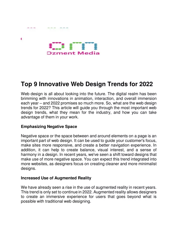 top 9 innovative web design trends for 2022