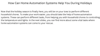 How Can Home Automation Systems Help You During Holidays