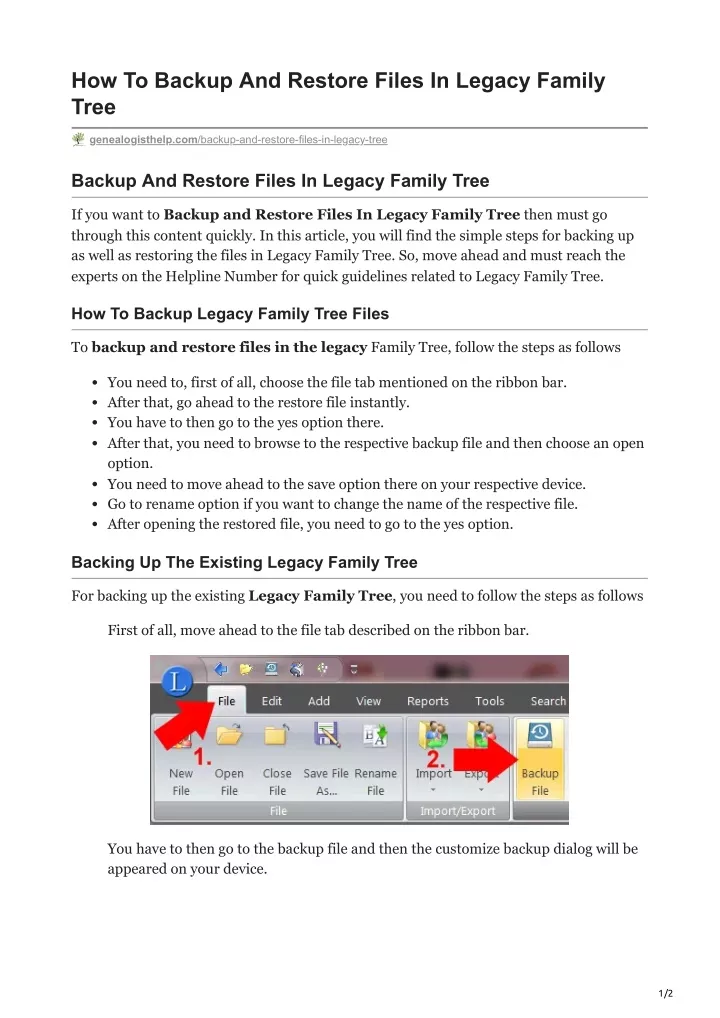 how to backup and restore files in legacy family