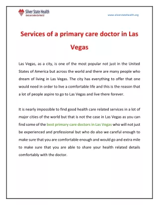 Services of a primary care doctor in Las Vegas