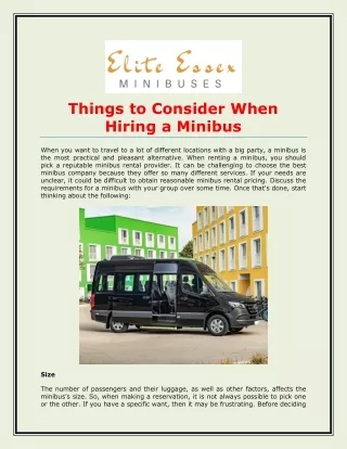 Things to Consider When Hiring a Minibus