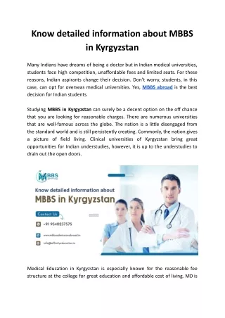 Know detailed information about MBBS in Kyrgyzstan