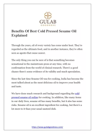 Benefits Of Best Cold Pressed Sesame Oil Explained
