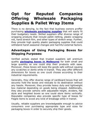 Opt for Reputed Companies Offering Wholesale Packaging Supplies & Pallet Wrap Items