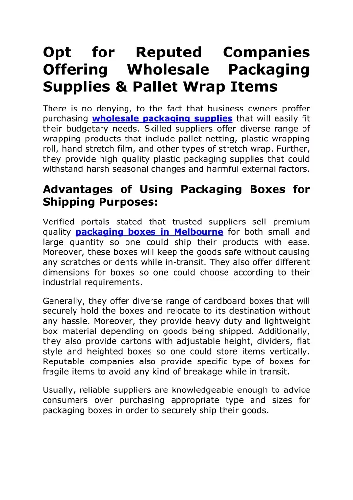 opt offering supplies pallet wrap items