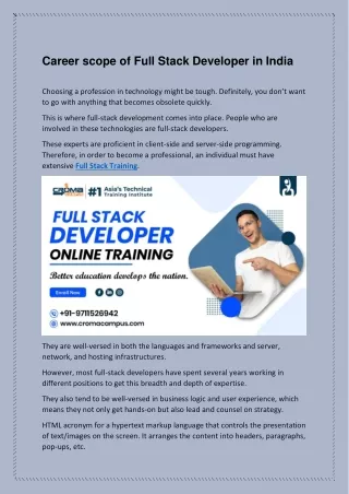 Career scope of Full Stack Developer in India