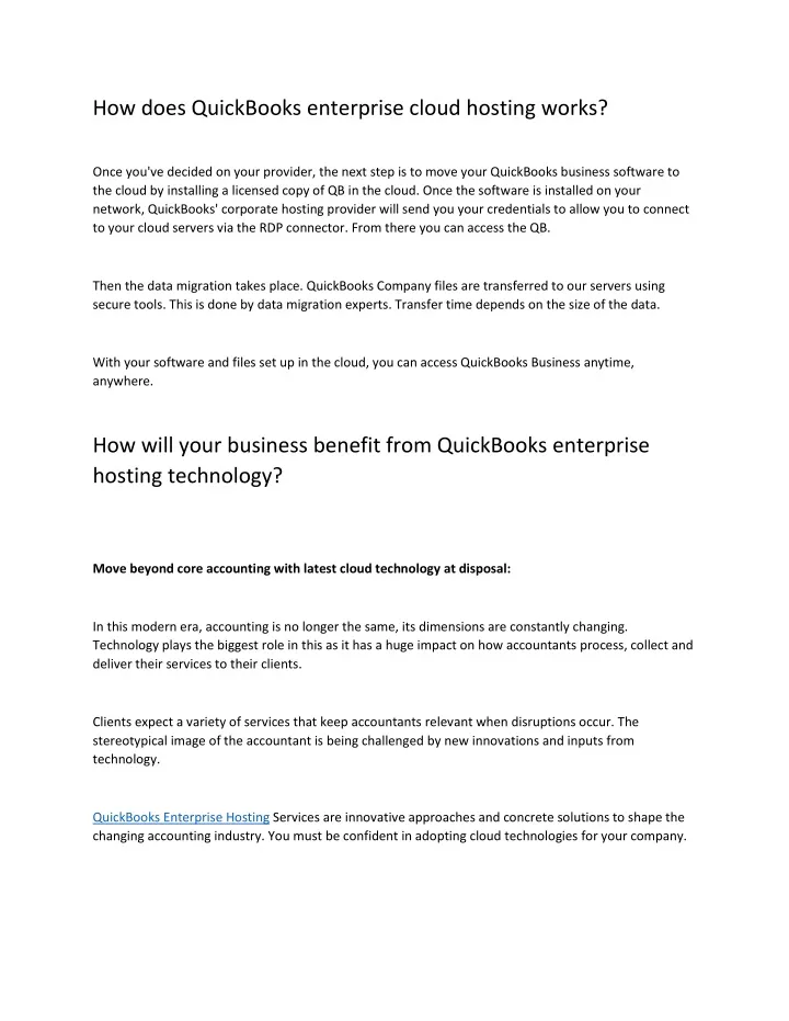 how does quickbooks enterprise cloud hosting works