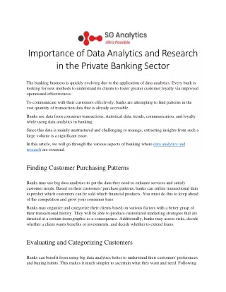 Importance of Data Analytics and Research in the Private Banking Sector