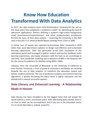 know how education transformed with data analytics