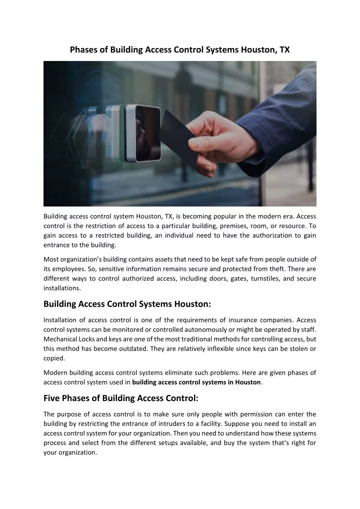 phases of building access control systems houston