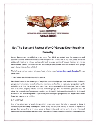 Get The Best and Fastest Way Of Garage Door Repair in Burnaby